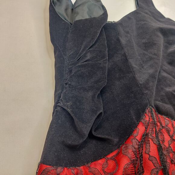 Handmade Vintage Gothic Red Black Velvet Lace Maxi Victorian Maxi Dress Small - Picture 4 of 11